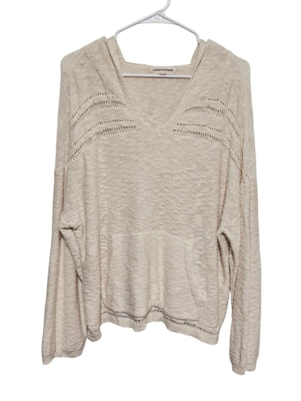 Lucky Brand Hoodie Sweater Women's XL Cream Off White Boho Baja Festival
